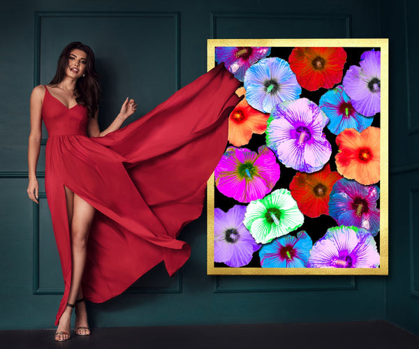 FB's Hibiscus Photomontage Turquoise- 36 x 48 Print