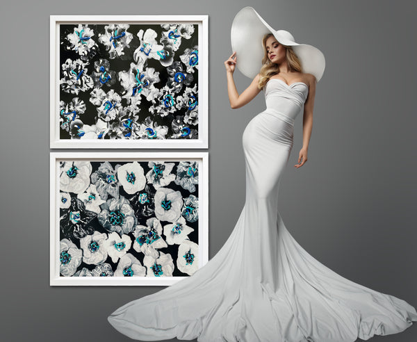 Hand Painted Flower Montages: Framed