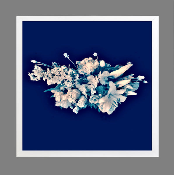 Bouquet 91 Ivory and Navy: Framed