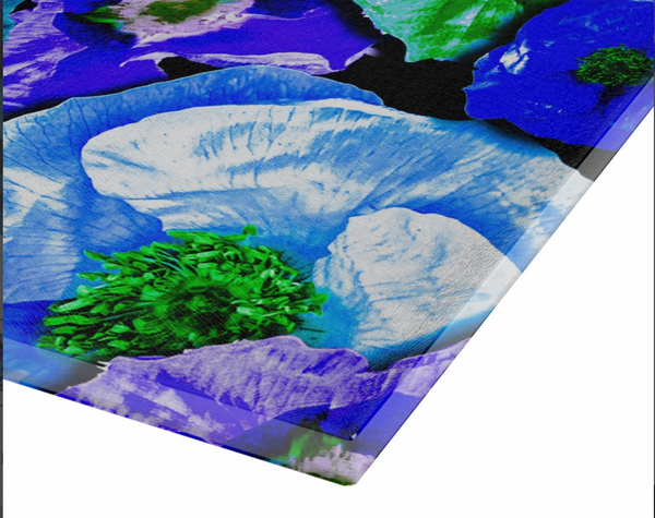 "D's Beach Roses"  Blue + Purple Glass Cutting Board