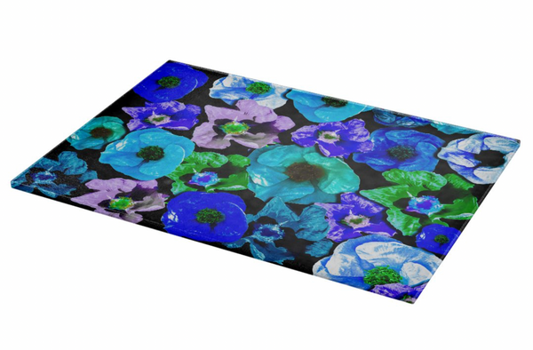 "D's Beach Roses"  Blue + Purple Glass Cutting Board