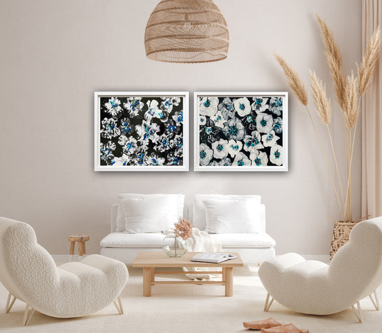 Hand Painted Flower Montages: Framed