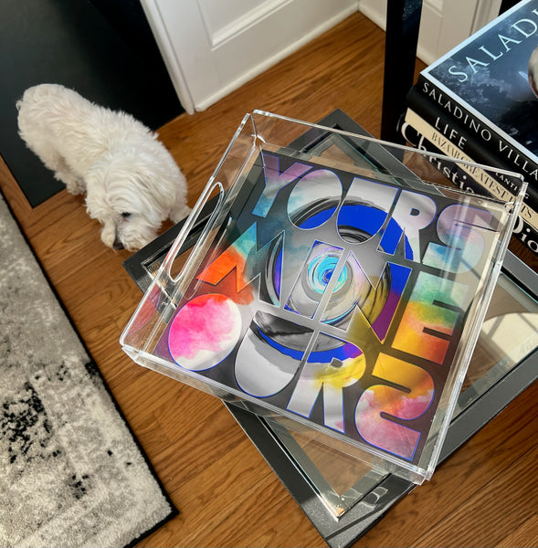 "Yours Mine Ours" Lucite Tray
