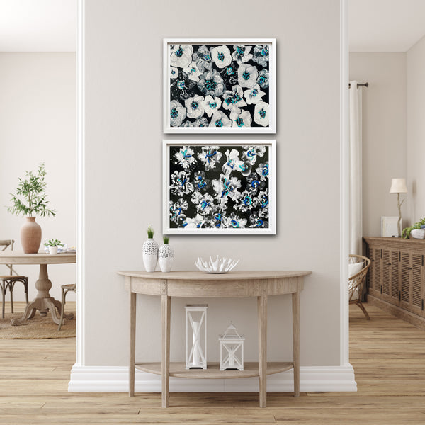 Hand Painted Flower Montages: Framed