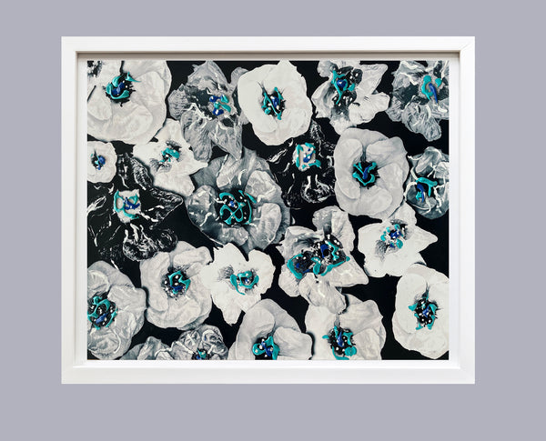 Hand Painted Flower Montages: Framed