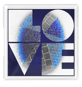 "LOVE" Blue Mosaic Lucite Tray