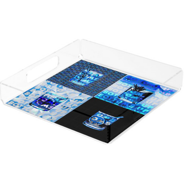 "Bottoms Up" Blue  Lucite Tray