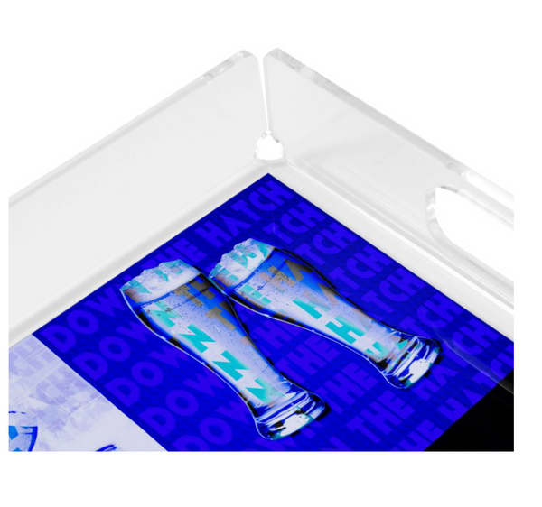 "Down the Hatch" Blue Lucite Tray