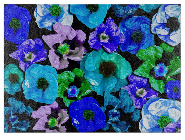 "D's Beach Roses"  Blue + Purple Glass Cutting Board